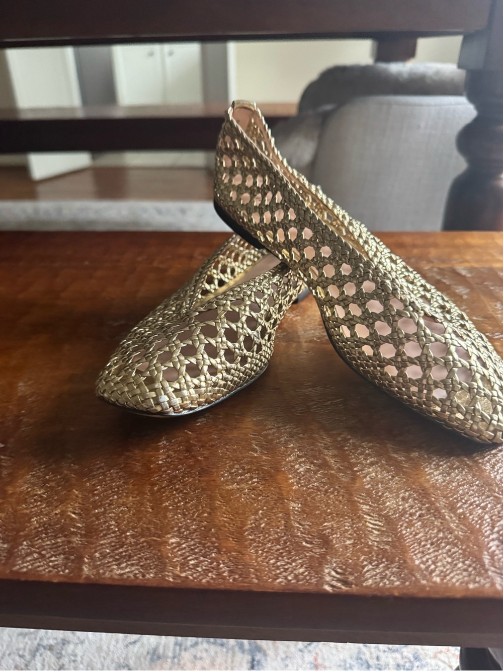 J. Crew Metallic Woven Ballet Flats in Gold
